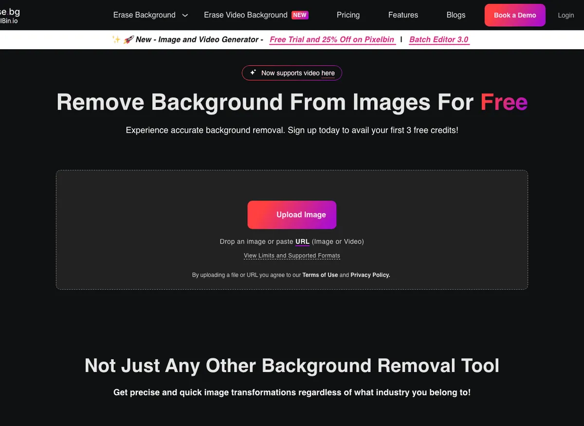 Erase.bg AI background removal web application